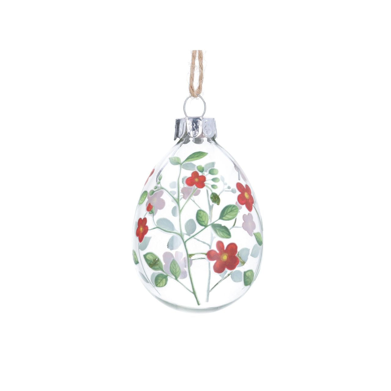 A charming glass hanging decoration featuring vibrant red and yellow flowers, perfect for adding a pop of colour to any room. 