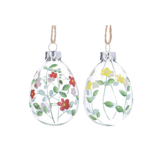 A charming glass hanging decoration featuring vibrant red and yellow flowers, perfect for adding a pop of colour to any room. 
