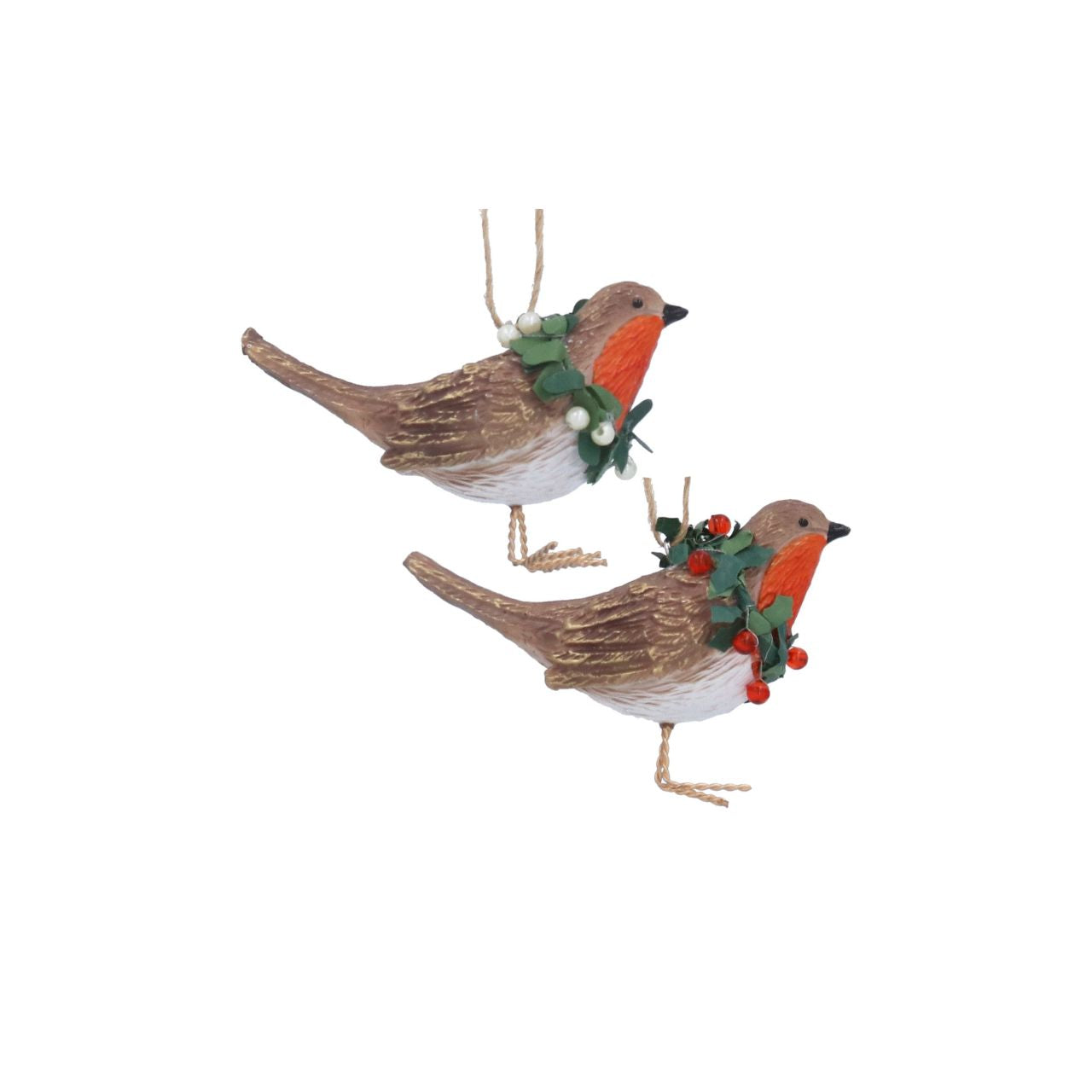 Add a refined festive touch with the Gisela Graham Robin w Red White Holly &amp; Ivy Wreath Christmas Hanging Decoration. Expertly crafted, this elegant piece features a charming robin with holly wreath, capturing the spirit of the season with subtle sophistication.