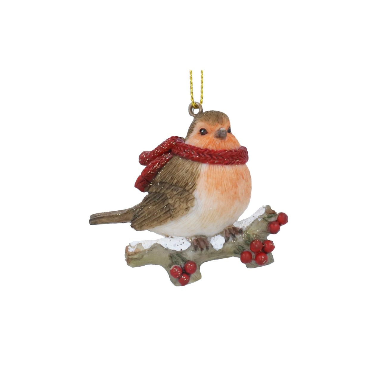 Celebrate the festive season with this elegant Gisela Graham London Christmas ornament featuring a charming robin adorned with a delicate scarf perched on a branch.