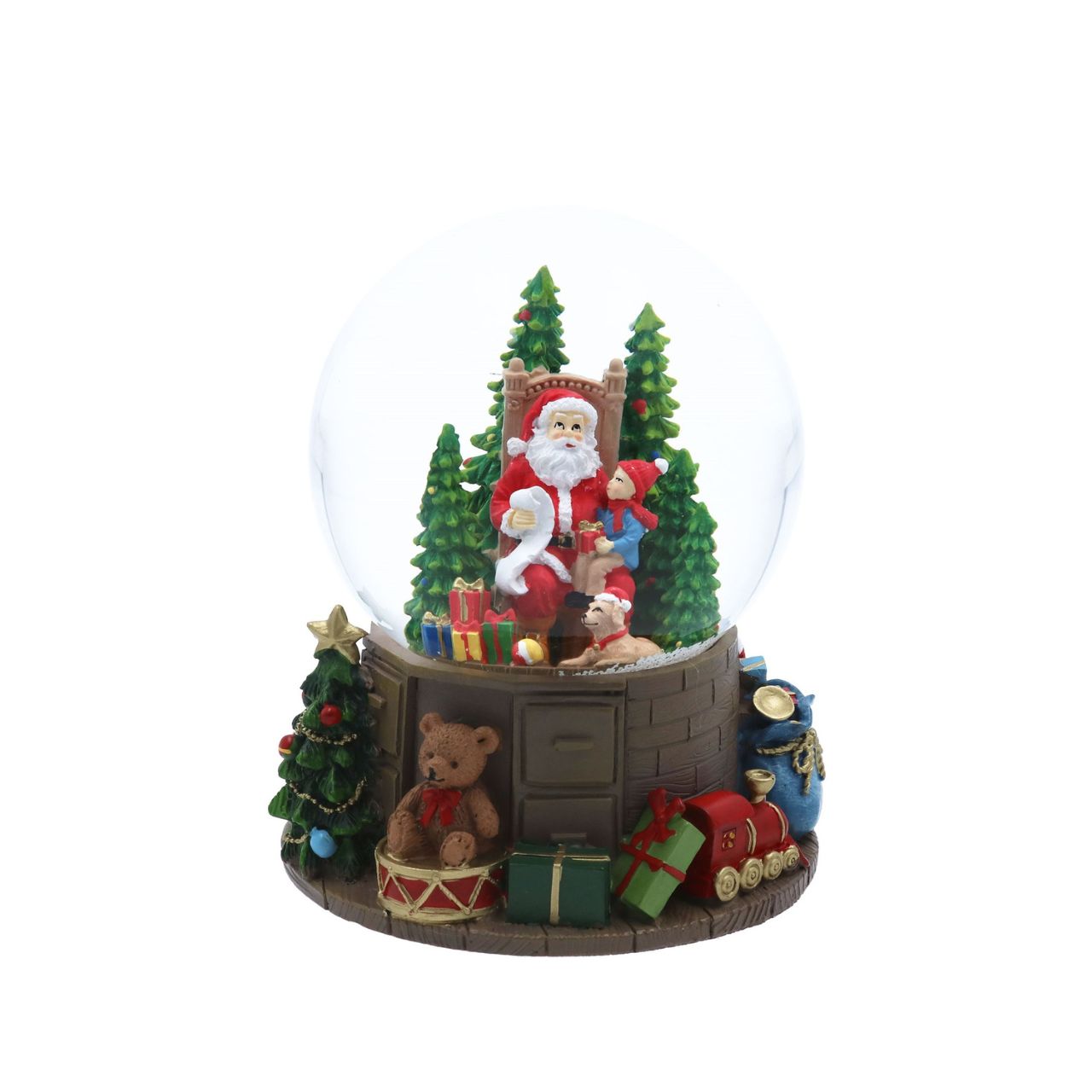 Experience timeless holiday charm with the Gisela Graham Santa and Toys Musical Snow Globe. This exquisite decoration features Santa surrounded by his toys inside a delicate globe that plays a gentle melody, adding a refined touch to your festive décor.