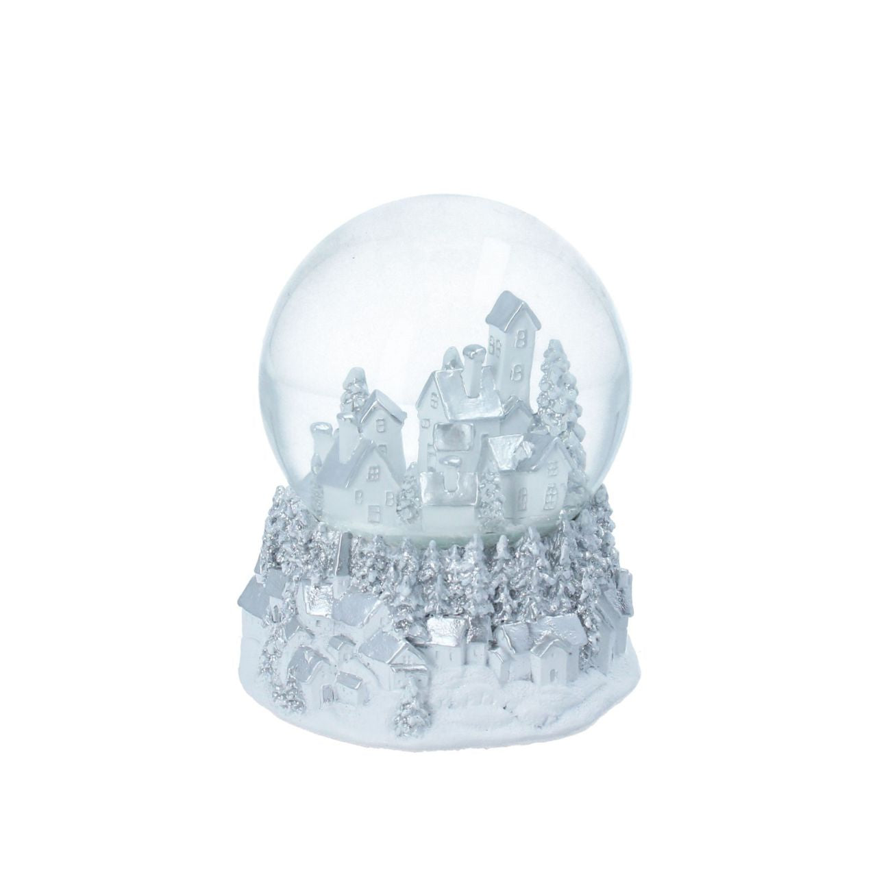 Experience the charm of a snowy holiday scene with the Gisela Graham Snow Globe White Village, featuring the nostalgic melody of "I'm Dreaming of a White Christmas."