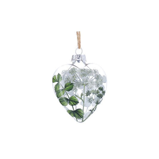 Elevate your holiday decor with the Gisela Graham Spring Hedgerow Heart&nbsp;Clear Heart Christmas Bauble.