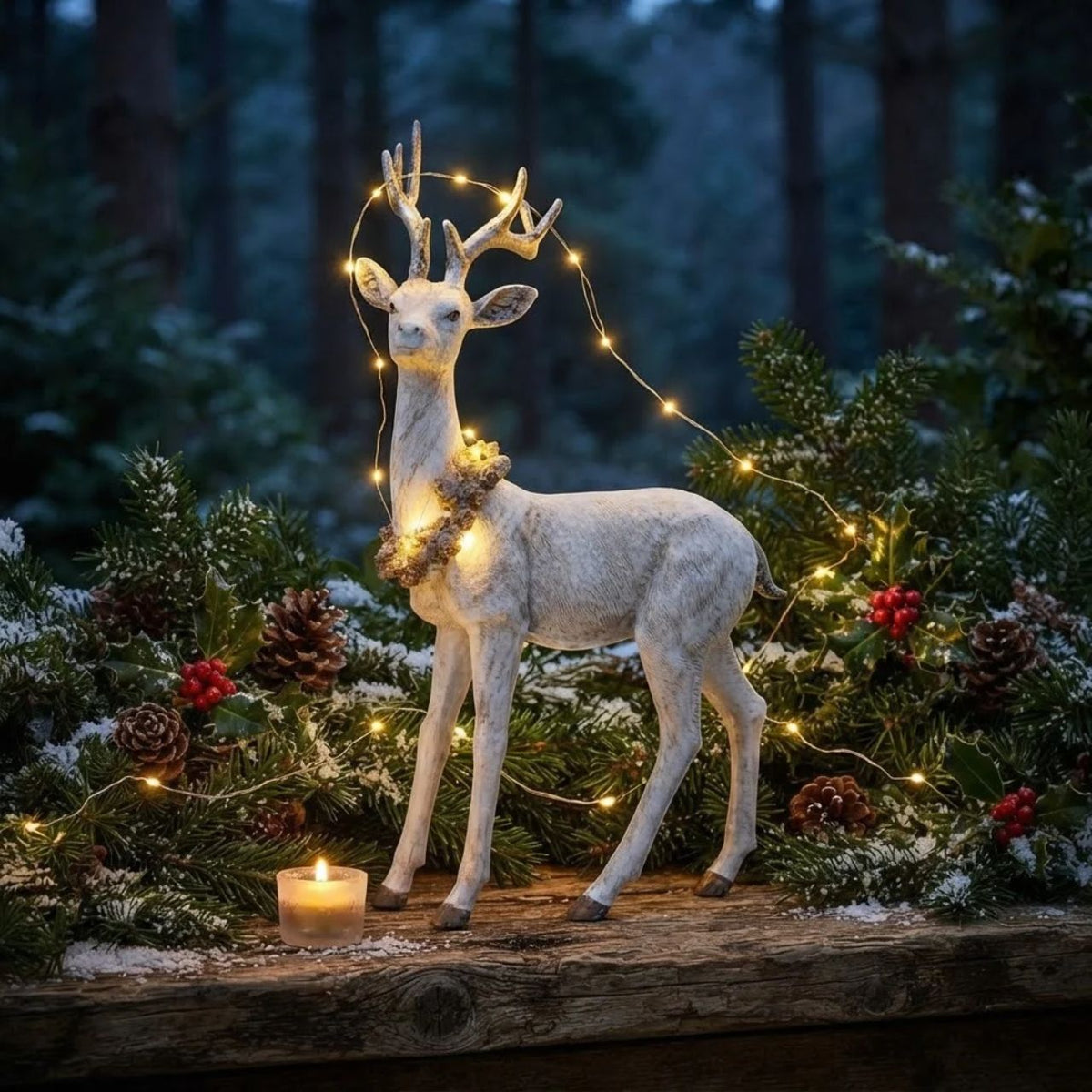 Delight your holiday celebrations with this Gisela Graham natural resin Stag with Cone Wreath Christmas Ornament. Crafted from quality resin, this engaging holiday decoration is sure to add a festive touch to your décor. Give as a gift or keep it for your own home!