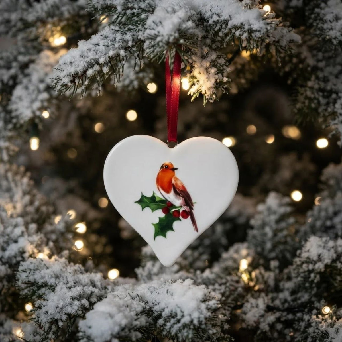 Elevate your holiday décor with the Gisela Graham Robin on Holly Christmas Hanging Ornament. This finely crafted piece features a delicate robin perched amidst vibrant holly leaves and berries, adding a touch of natural elegance to your Christmas tree.