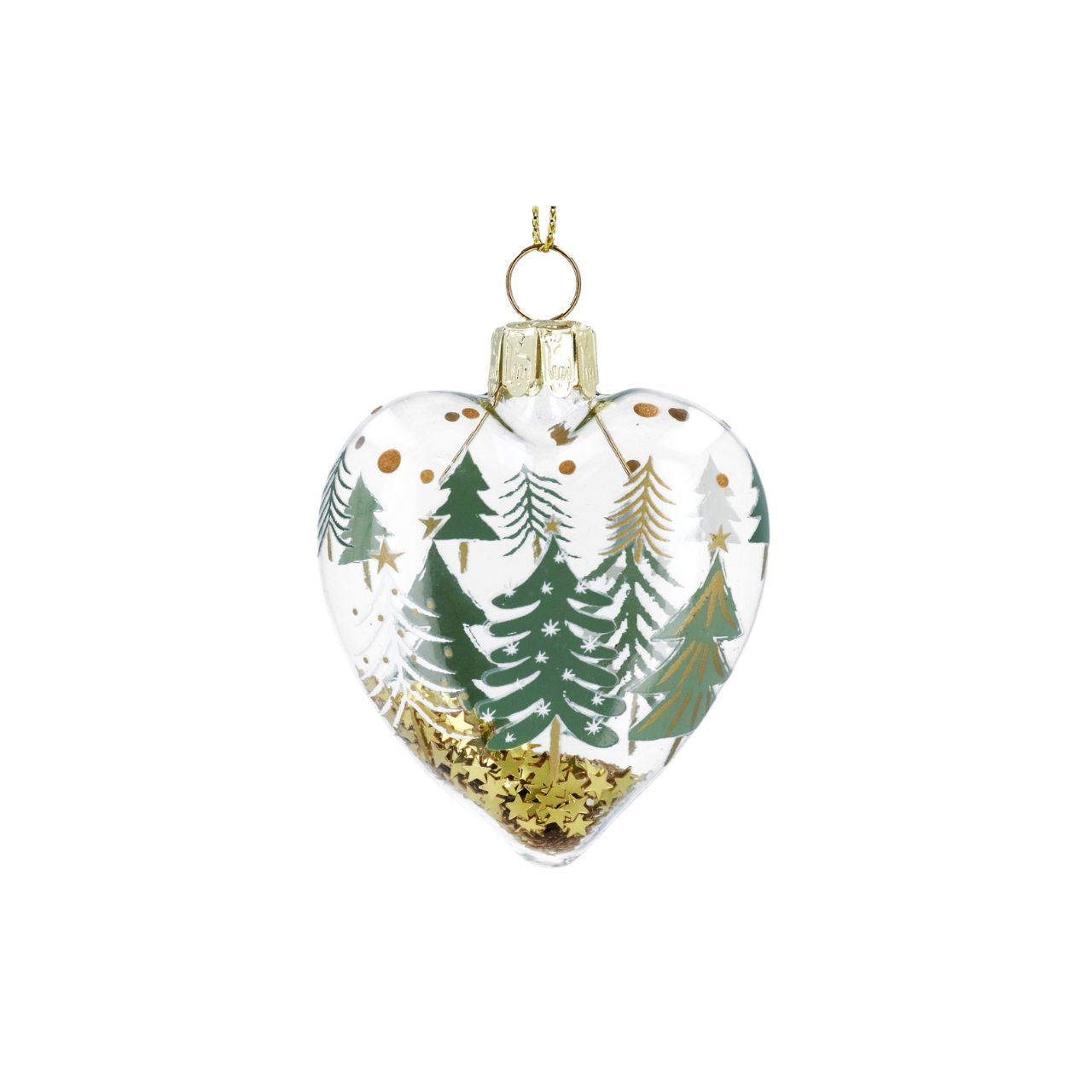 Elevate your holiday decor with the Gisela Graham Trees &amp; Conifers Clear Heart Christmas Bauble. Crafted with delicate artistry, its transparent heart design delicately encases an elegant forest motif, bringing a refined natural charm to your tree.