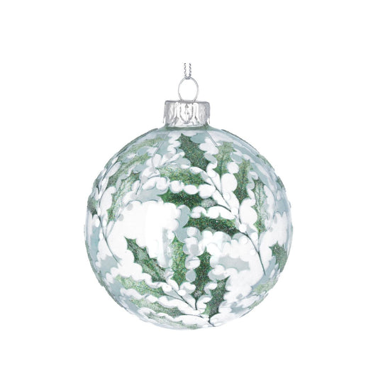 Gisela Graham Vintage Holly & White Berries Clear Glass Christmas Bauble  Dress your tree to impress this holiday season with this Vintage Holly & White Berries Clear Glass Christmas Bauble from Gisela Graham. Painted with a festive design of holly and white berries, this elegant ornament will make a beautiful addition to your holiday décor.