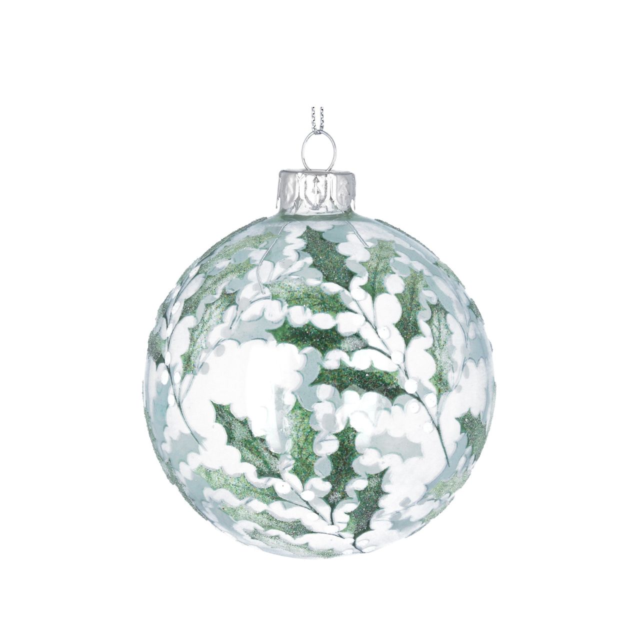 Gisela Graham Vintage Holly & White Berries Clear Glass Christmas Bauble  Dress your tree to impress this holiday season with this Vintage Holly & White Berries Clear Glass Christmas Bauble from Gisela Graham. Painted with a festive design of holly and white berries, this elegant ornament will make a beautiful addition to your holiday décor.