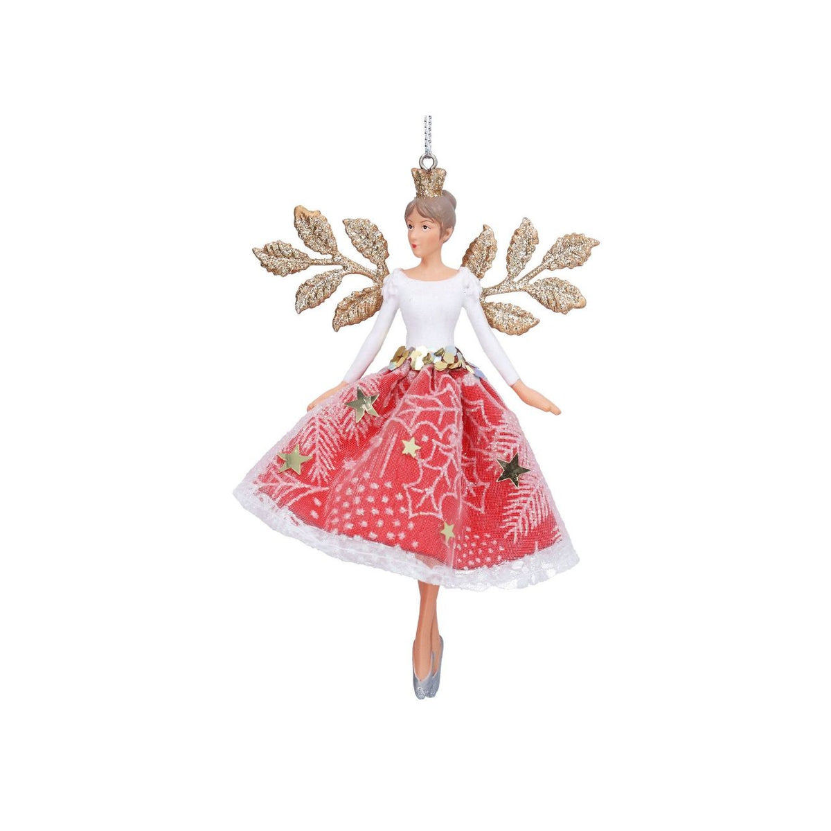 Bring enchantment to your festive décor with this charming Gisela Graham White and Red Fairy Hanging Ornament. Crafted from a durable blend of resin and polyester, this delicate fairy figure features striking white and red colouring that adds a whimsical touch to any Christmas tree or seasonal display.