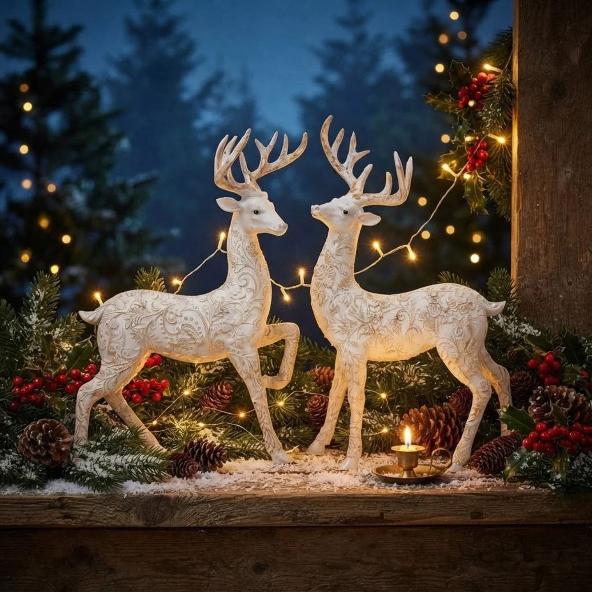 An elegant white embossed stag ornament that brings timeless sophistication to your seasonal décor. Crafted by Gisela Graham, this resin piece features intricate embossed detailing that catches the light beautifully.
