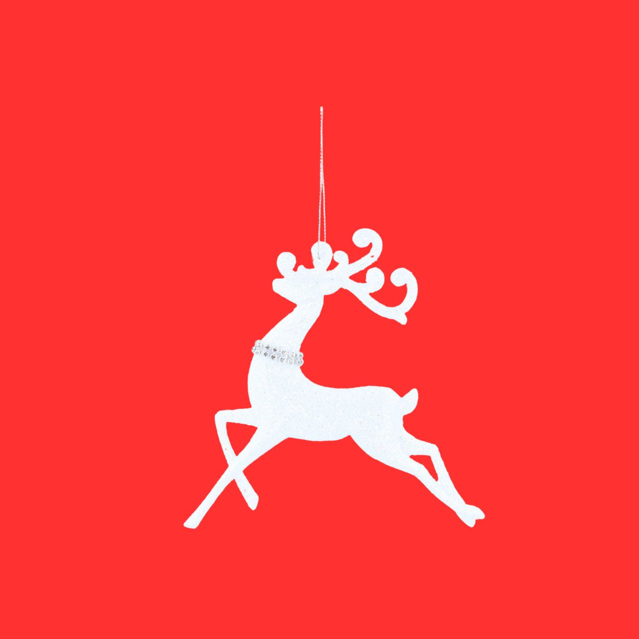 Gisela Graham White Glitter Reindeer Christmas Hanging Ornament  The Gisela Graham White Glitter Reindeer Christmas Hanging Ornament brings a festive sparkle to your holiday decor. This stunning ornament offers an intricate design with a white and glitter finish that adds a touch of glamour to any Christmas tree. It also features sturdy hanging loops that make it easy to hang and enjoy.