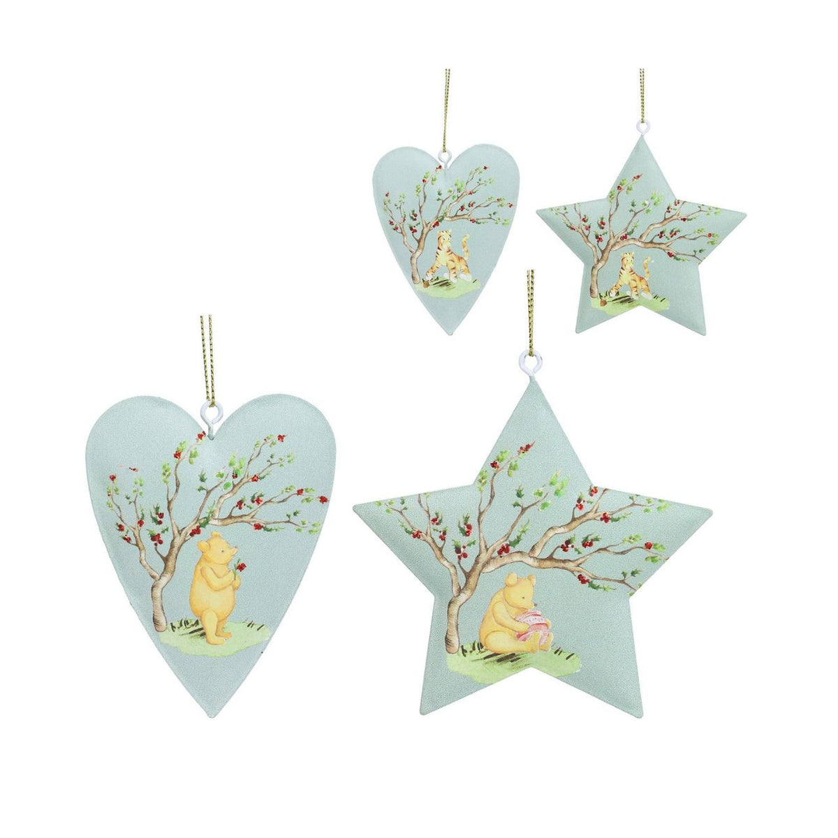 Bring timeless charm to your Christmas tree with this delightful Gisela Graham Winnie-The-Pooh &amp; Tigger hanging ornament. Featuring a whimsical star and heart design, this collectible piece celebrates beloved characters in festive style.