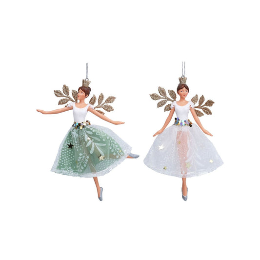 Bring enchantment to your tree with this charming Gisela Graham Winter Palace fairy hanging ornament. Dressed in white and green, this delicate seasonal decoration captures the magic of a winter palace fantasy.