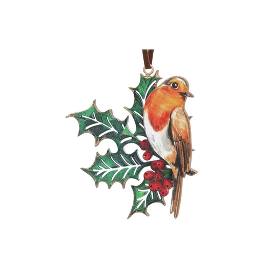 Add a refined festive touch with the Gisela Graham Wooden Robin on Holly Christmas Hanging Decoration. Expertly crafted, this elegant piece features a charming robin perched delicately on holly leaves, capturing the spirit of the season with subtle sophistication.
