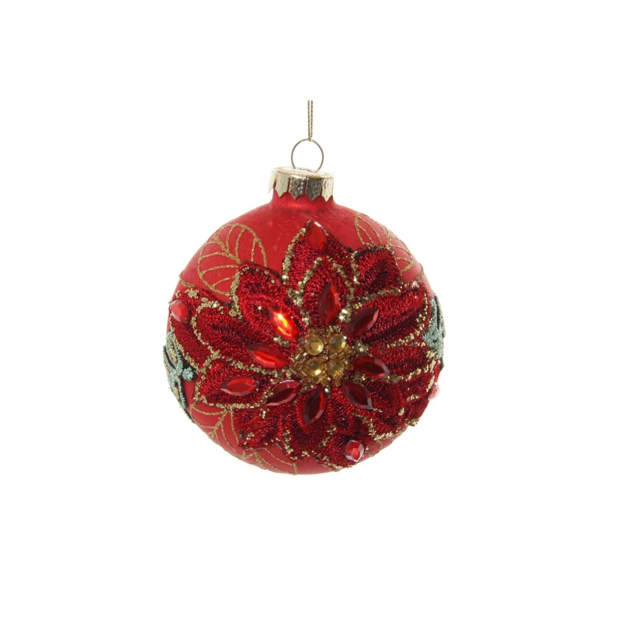 Shishi Glass Red Ball Frosted with Poinsettia Embroidery Hanging Ornament  Browse our beautiful range of luxury festive Christmas tree decorations, baubles & ornaments for your tree this Christmas.