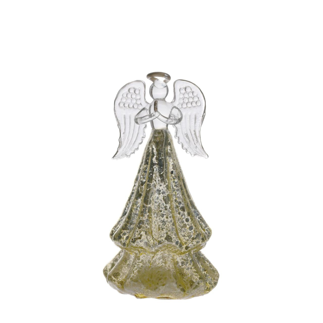 Gold Crackle Effect Glass Angel LED Light  A gold crackle effect glass angel LED light decoration by THE SEASONAL GIFT CO.  This divine angel provides gorgeous decoration for Winter Wonderlands at home.