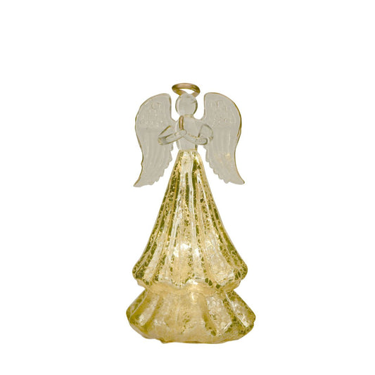 Gold Crackle Effect Glass Angel LED Light  A gold crackle effect glass angel LED light decoration by THE SEASONAL GIFT CO.  This divine angel provides gorgeous decoration for Winter Wonderlands at home.