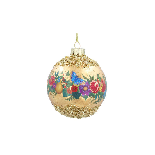 Elevate your holiday décor with the Gisela Graham Gold Leaf Beaded Fruit Band Christmas Bauble.