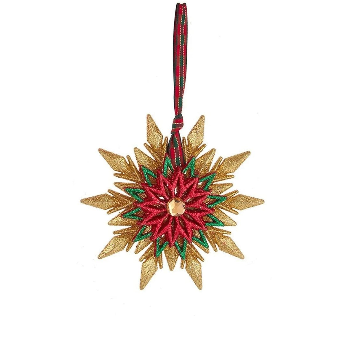 Bring festive sparkle to your Christmas tree with this radiant Star With Glitter Christmas Hanging Ornament. Crafted in rich red, green, and gold tones, this eye-catching decoration features shimmering glitter details that catch the light beautifully. Available in your choice of red or gold finishes to complement any holiday décor theme.