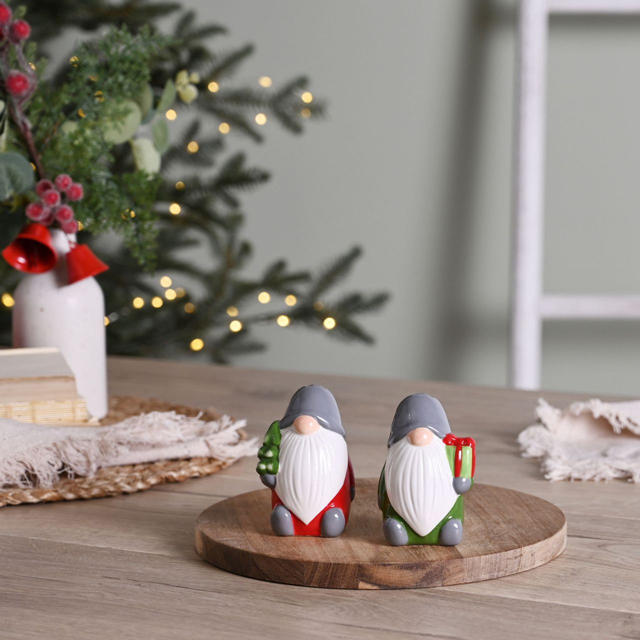 Gonk Salt and Pepper Shakers Set  A Gonk salt and pepper shaker set by THE SEASONAL GIFT CO.  This adorable pair of shakers will enhance dining tables throughout the festive period.