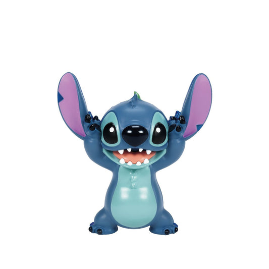 See both sides of Stitch with this double faced figurine. Featuring his happy, mischievous side in his trademark blue, and then on the other, a more pearlescent version of Stitch with a sad face.