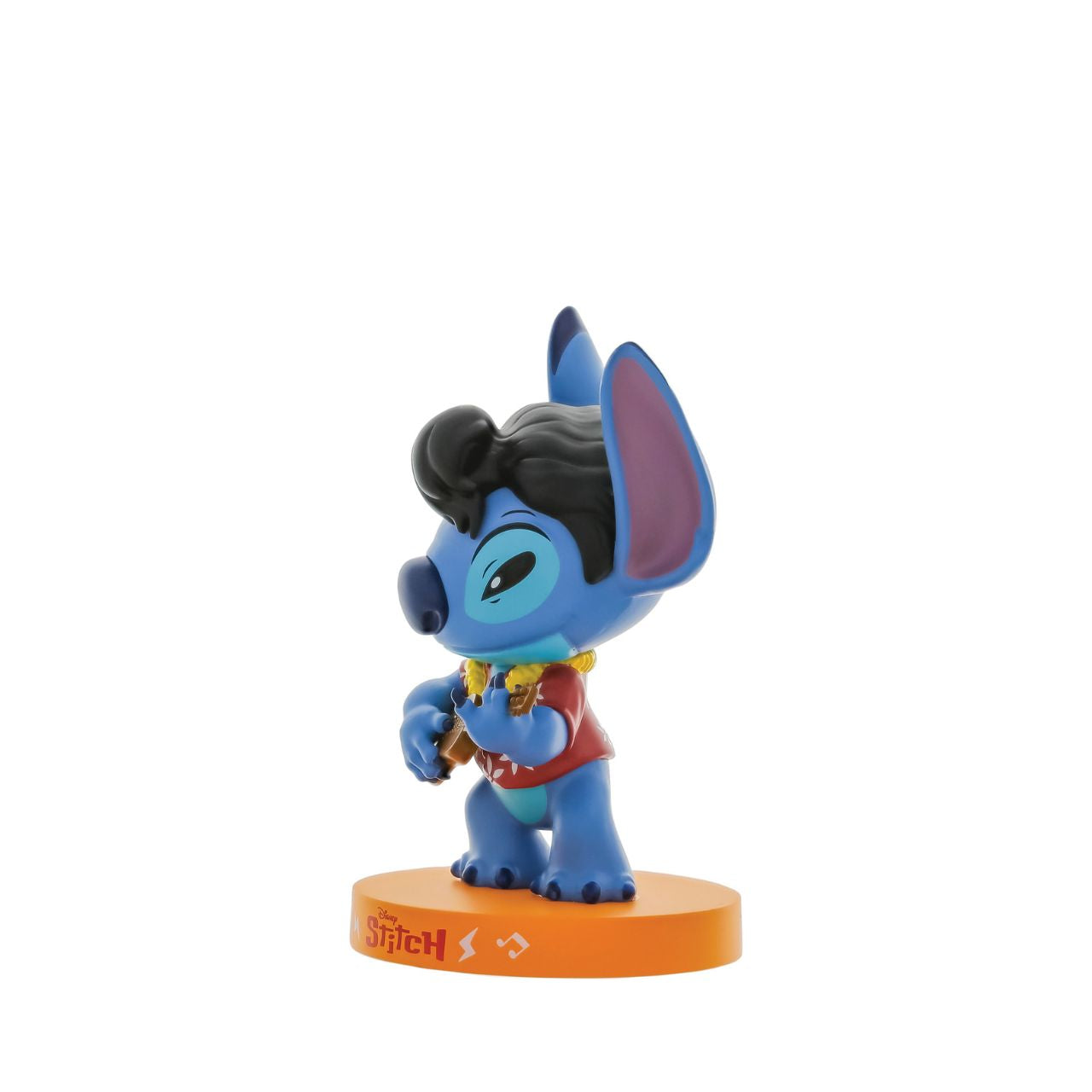 Stitch figurine on an orange base with a white background