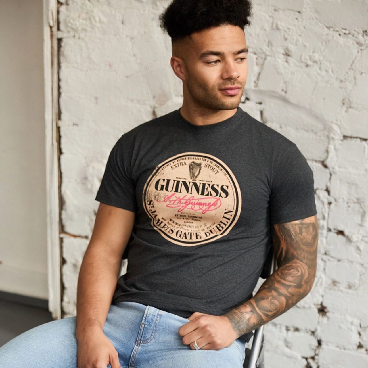 Acid Wash Grey Tee with Vintage Label Design.