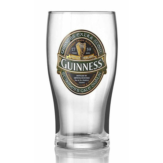 This label bears the signature Guinness logo name in white block letters, along with the signature gold Irish harp. Arthur Guinness made history on December 31st, 1759 when he signed an astounding 9,000-year lease for the St. James’s Gate Brewery in Dublin, Ireland, which is where Guinness beer is still crafted today.