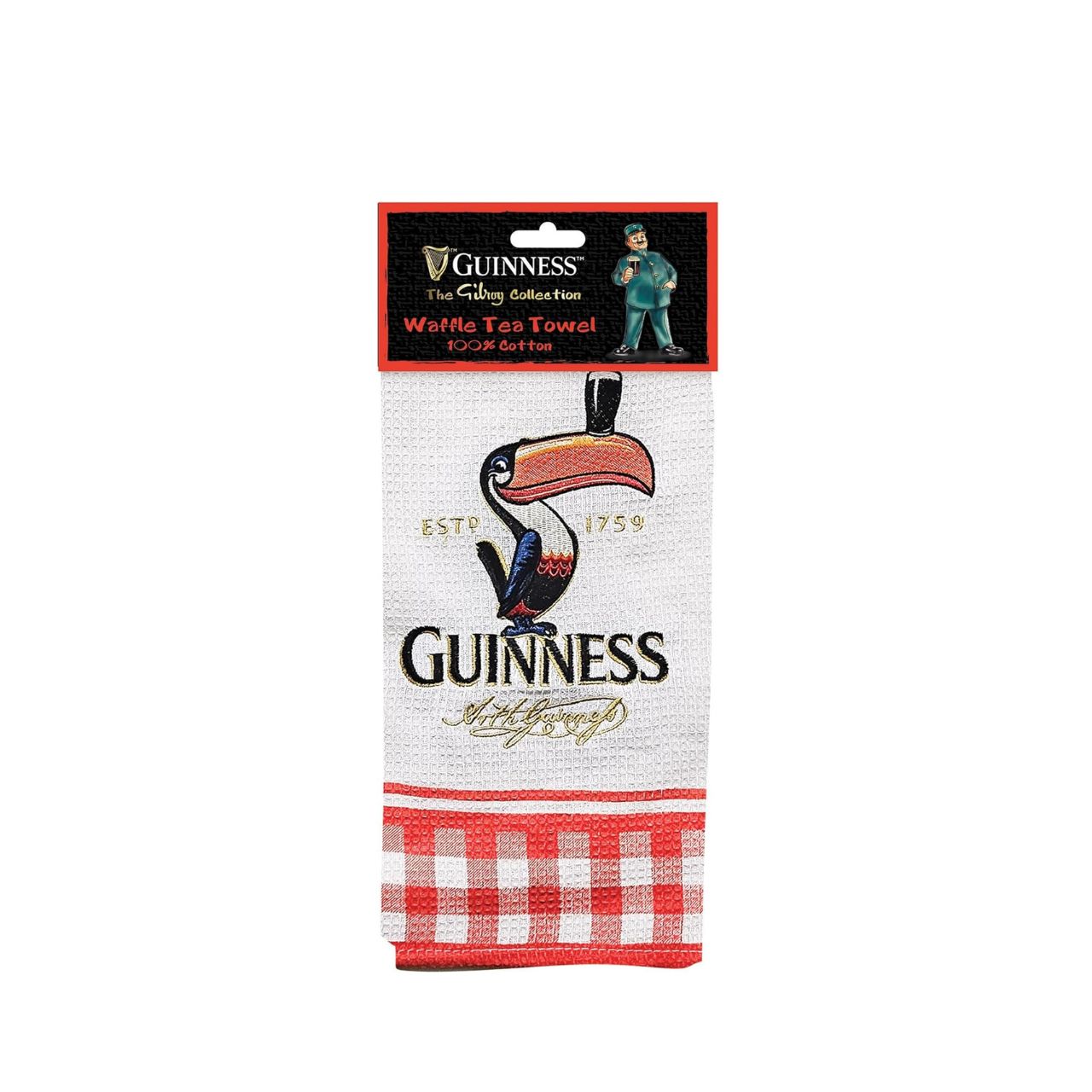 Guinness “Gilroy Collection” Tea Towel – 100% Cotton Kitchen Towel with Iconic Toucan Design – Vintage Barware Decor