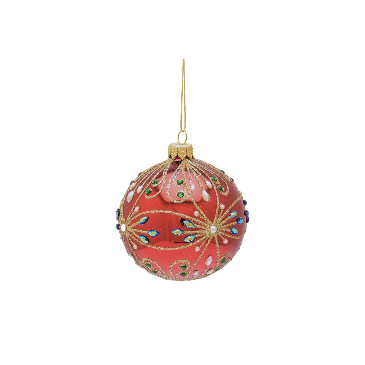 Red Christmas Bauble Floral Design Hand Decorated  A Floral hand decorated red bauble by THE SEASONAL GIFT CO.  This ornate Christmas bauble exudes festive cheer and will stand out amongst the branches on the tree.