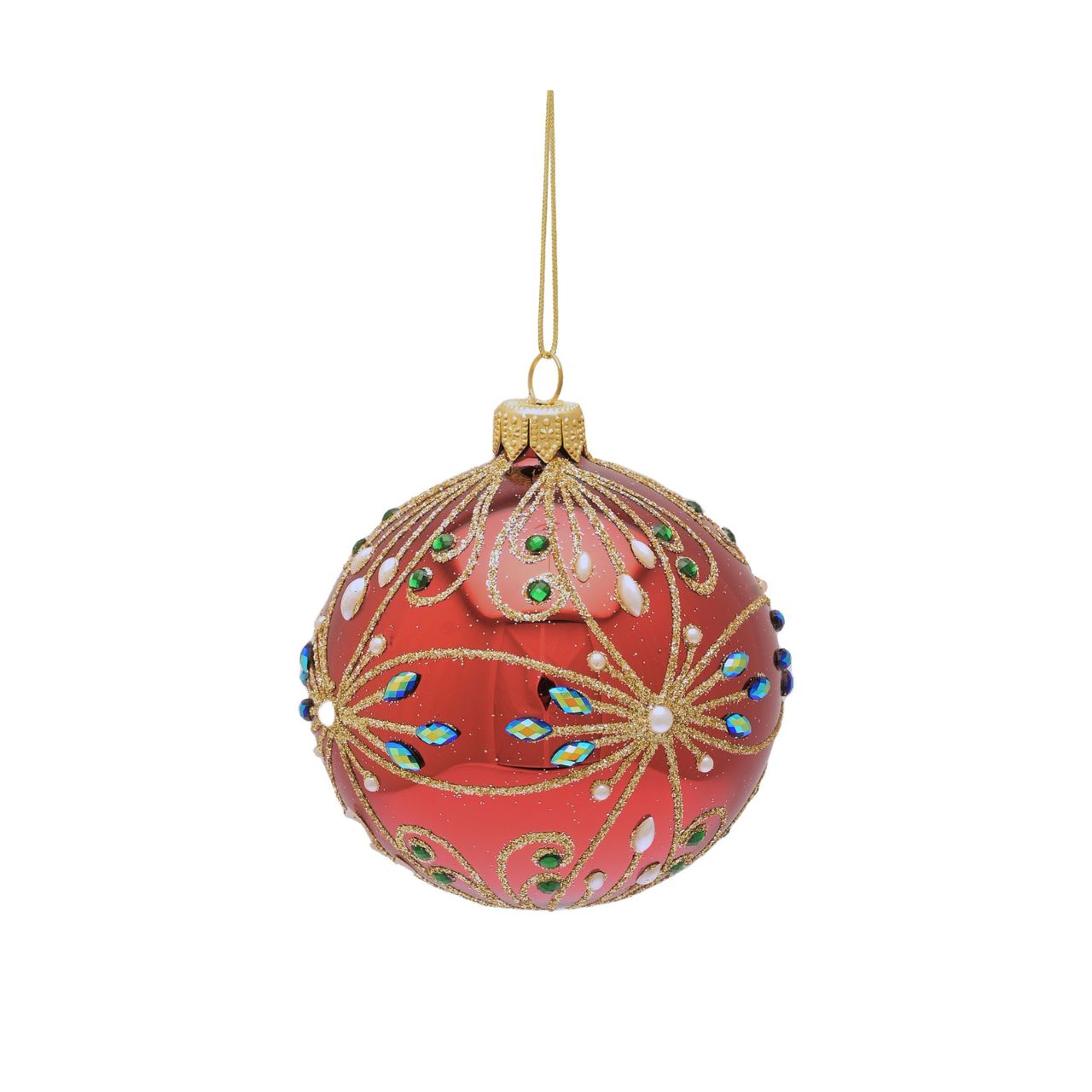 Red Christmas Bauble Floral Design Hand Decorated  A Floral hand decorated red bauble by THE SEASONAL GIFT CO.  This ornate Christmas bauble exudes festive cheer and will stand out amongst the branches on the tree.