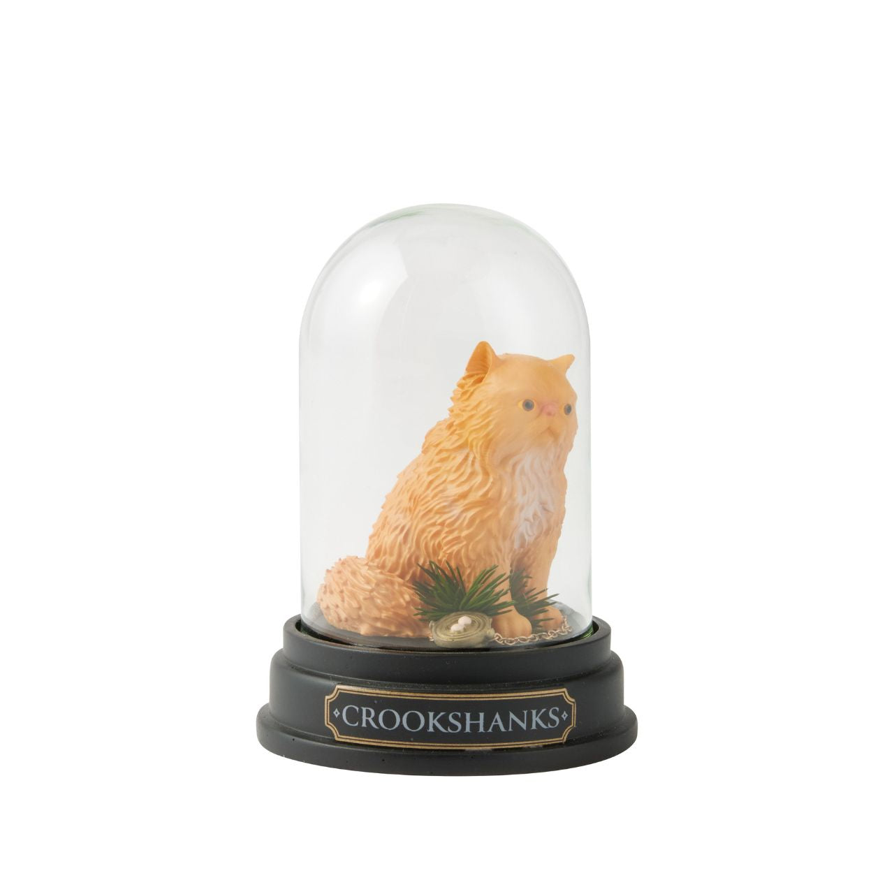 Capturing the essence of Hermione's beloved ginger-coloured feline friend, this intricately detailed sculpted and hand-painted miniature figure presented under a clear glass dome