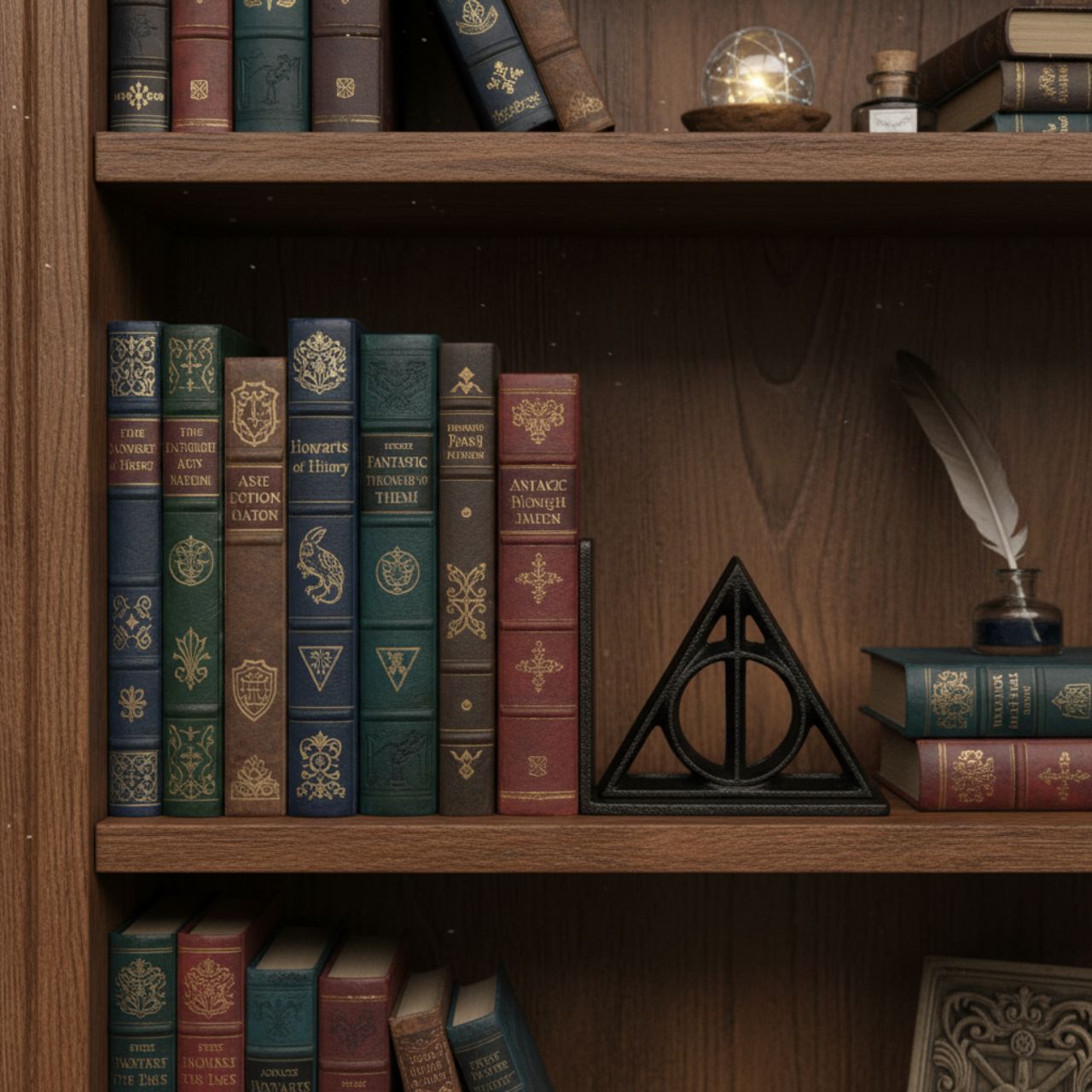 Crafted from high quality metal, these bookends are the perfect addition to any fans collection. Featuring the iconic "Deathly Hallows" symbol, they are painted jet black and sure to be a talking point. 