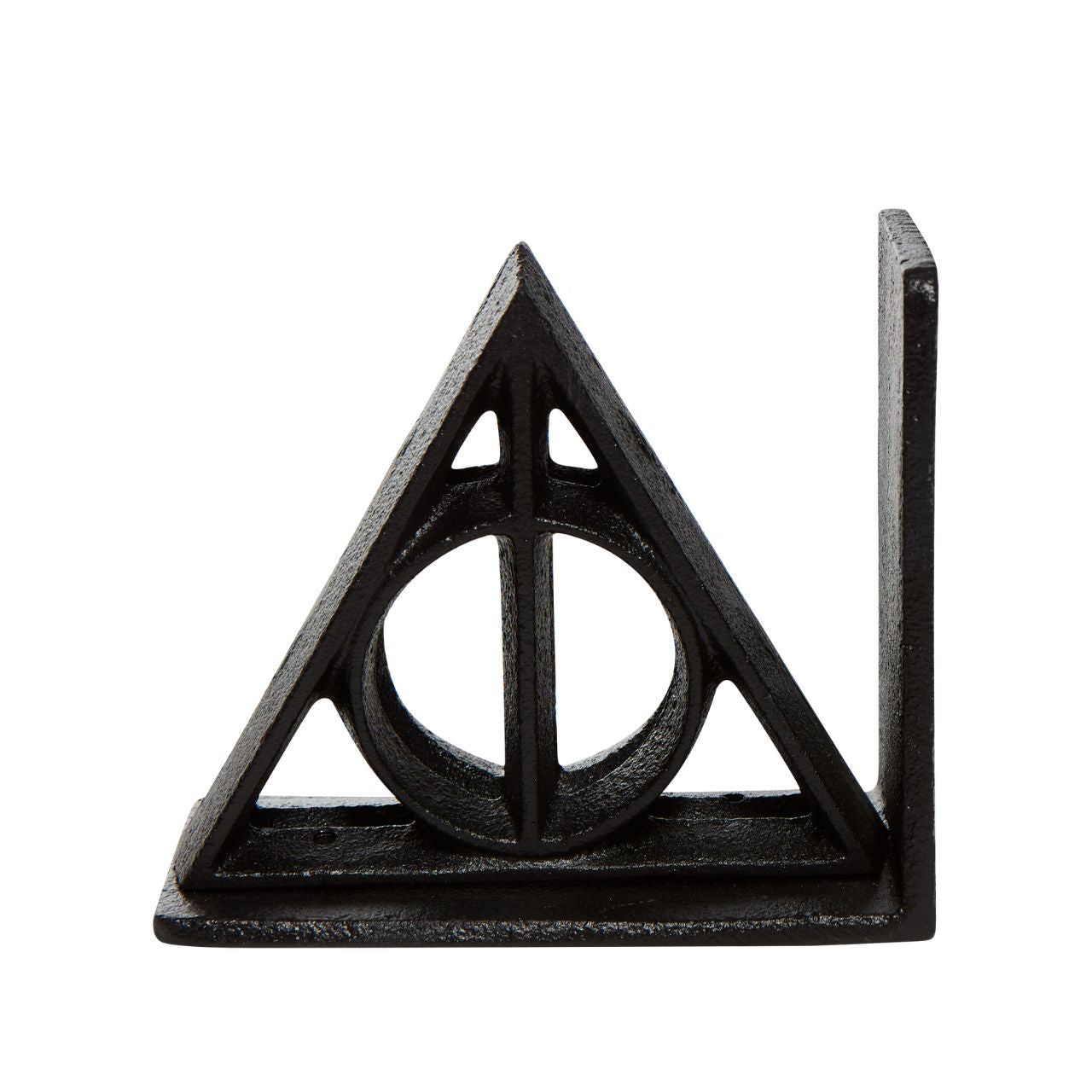 Deathly Hallows Bookends  Crafted from high quality metal, these bookends are the perfect addition to any fans collection. Featuring the iconic "Deathly Hallows" symbol, they are painted jet black and sure to be a talking point. These are the perfect gift for any Harry Potter enthusiast.