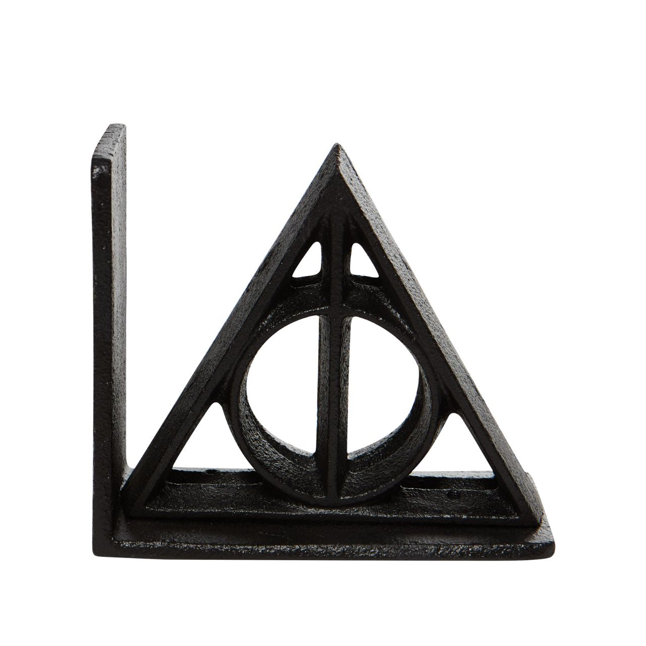 Deathly Hallows Bookends  Crafted from high quality metal, these bookends are the perfect addition to any fans collection. Featuring the iconic "Deathly Hallows" symbol, they are painted jet black and sure to be a talking point. These are the perfect gift for any Harry Potter enthusiast.