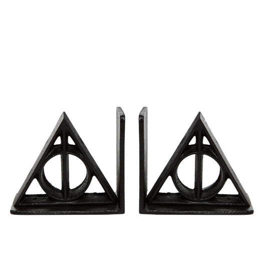 Deathly Hallows Bookends  Crafted from high quality metal, these bookends are the perfect addition to any fans collection. Featuring the iconic "Deathly Hallows" symbol, they are painted jet black and sure to be a talking point. These are the perfect gift for any Harry Potter enthusiast.