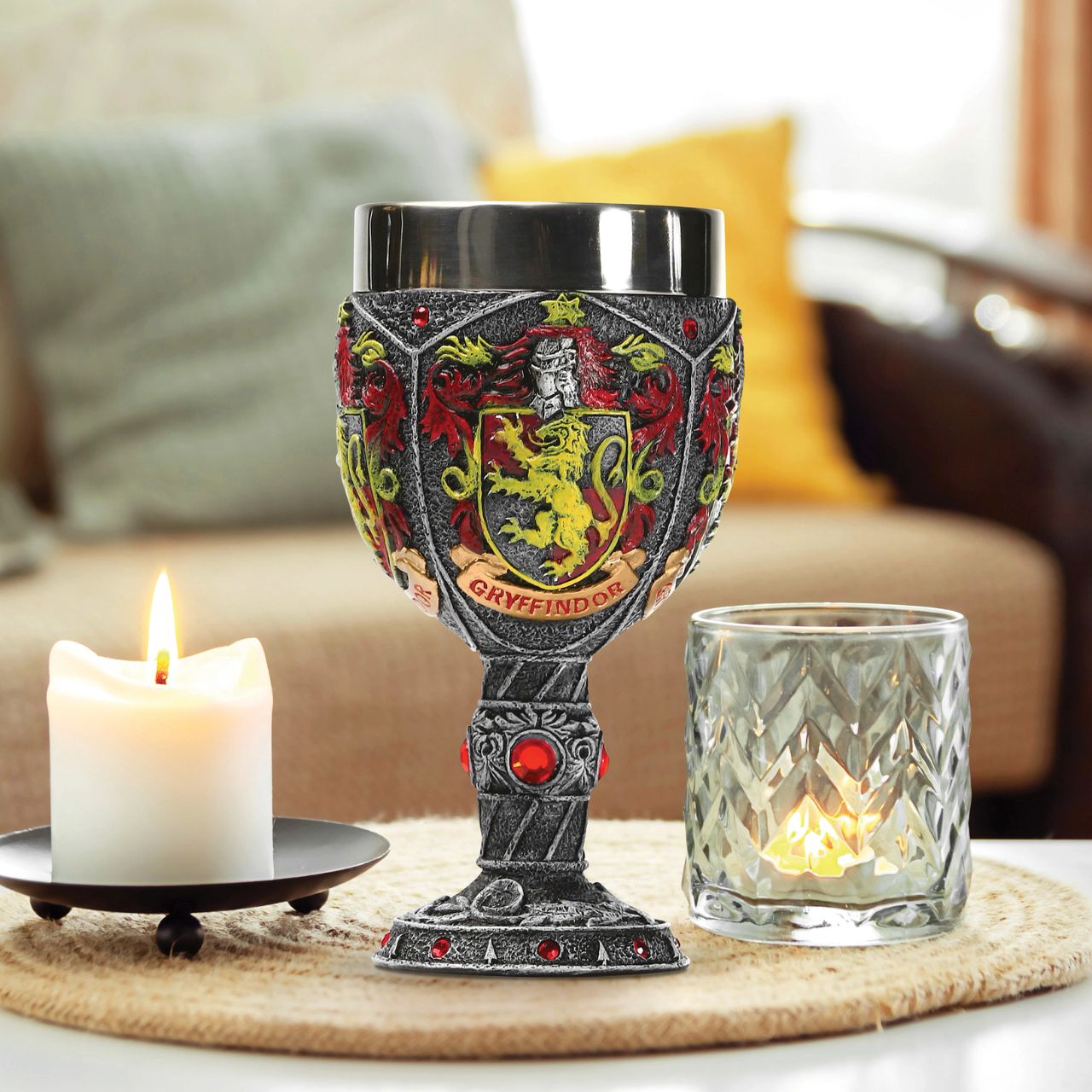 Harry Potter Gryffindor Decorative Goblet  So the sorting hat has placed you in the Gryffindor house. With a lion as its crest and Professor McGonagall at its head, Gryffindor is the house which most values the virtues of courage, bravery and determination.