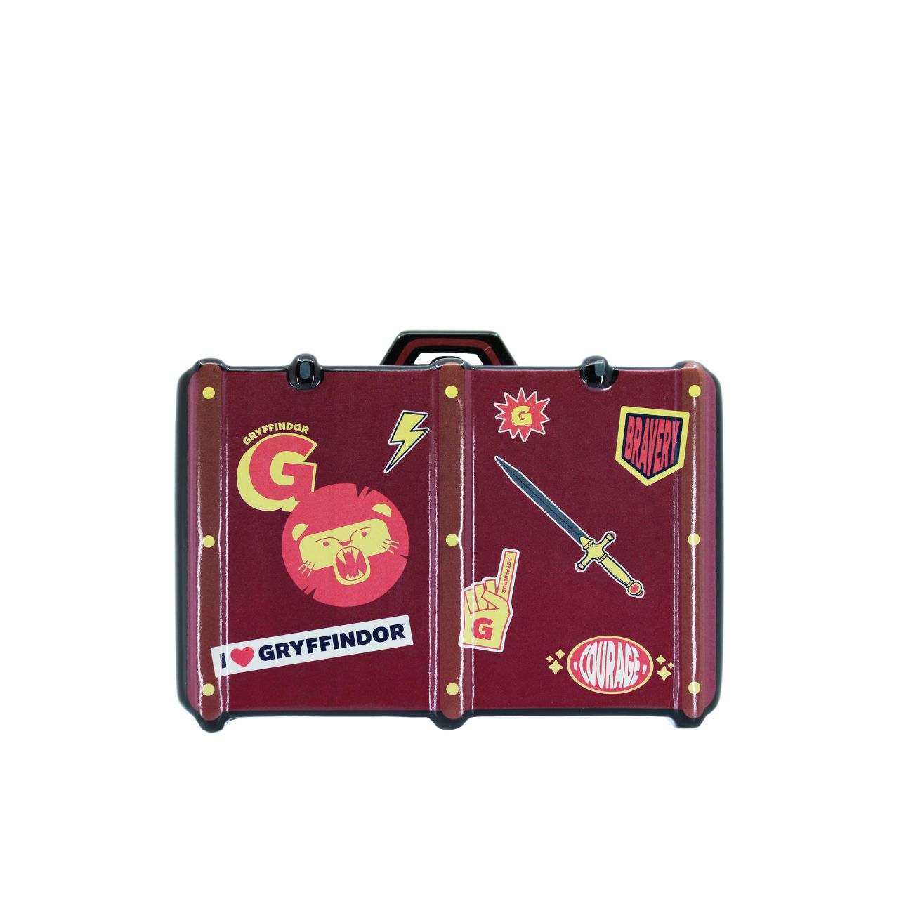 Show your house pride with the Gryffindor luggage ceramic bank. All decked out with badges and decals that show Gryffindor is number one. Rubber seal gasket keeps coins safe.
