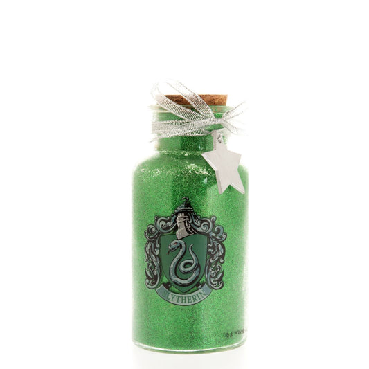 Harry Potter LED Light Up Glass Jar House - Slytherin  Lumos maxima! Light up your home this Christmas with these LED glass jar lights. With a glitter design and featuring all four houses, these accessories are sure to add a sprinkle of magic.