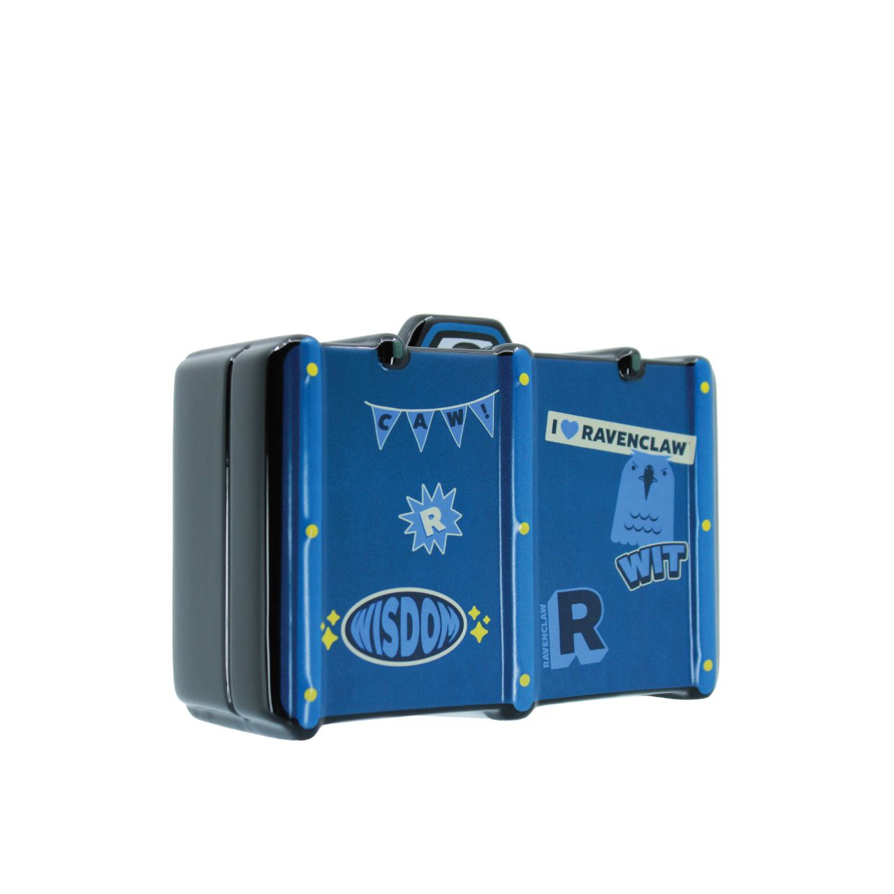 Show your house pride with the Ravenclaw luggage ceramic bank. All decked out with badges and decals that show Ravenclaw is number one. Rubber seal gasket keeps coins safe.