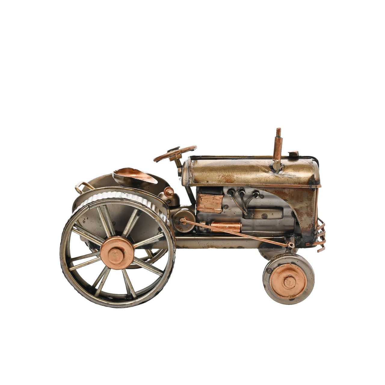 Introducing the Harvey Makin Ornament - Tractor, an embodiment of vintage charm with its intricate details and prominent engine. This model, with its large wheels, is a nostalgic nod to the heart of rural life, making it a perfect gift for those who appreciate classic machinery.