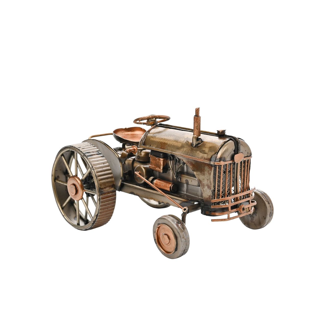 Introducing the Harvey Makin Ornament - Tractor, an embodiment of vintage charm with its intricate details and prominent engine. This model, with its large wheels, is a nostalgic nod to the heart of rural life, making it a perfect gift for those who appreciate classic machinery.