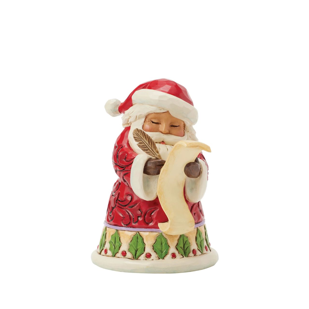 This enchanting Jim Shore miniature Santa wears intricate rosemaling and festive holly as he updates his list, ensuring everyone has a chance to make the nice list. With holiday spirit, he brings anticipation and joy to your holiday celebrations.