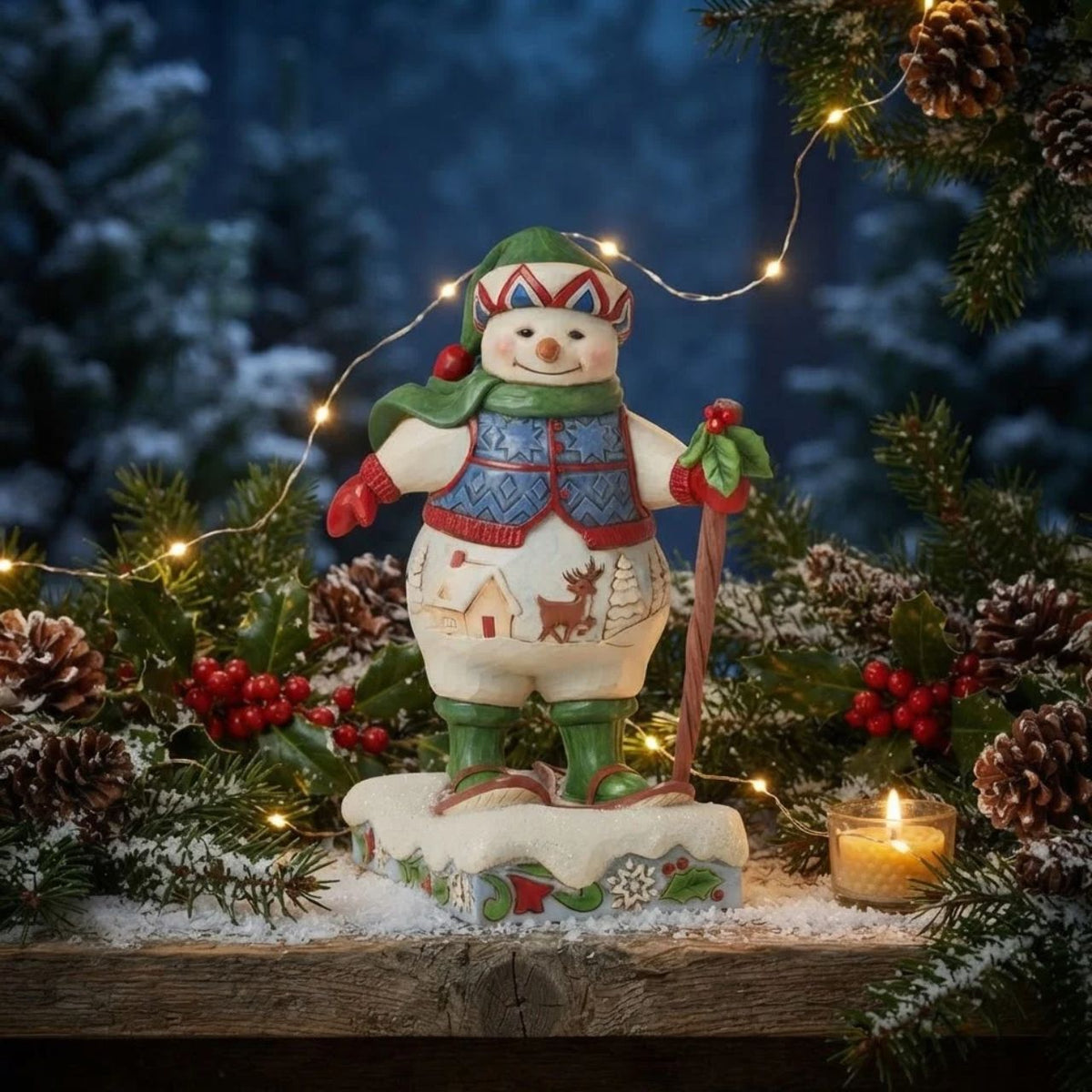 This festive figurine is the cutest Snowman, ready for the ice with his snowshoes. From the Heartwood Creek collection from Jim Shore. Comes in fully branded packaging.