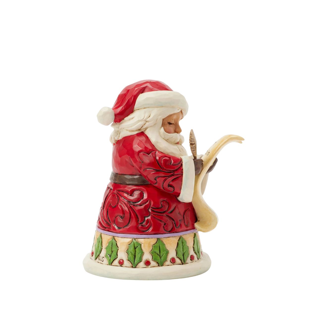 This enchanting Jim Shore miniature Santa wears intricate rosemaling and festive holly as he updates his list, ensuring everyone has a chance to make the nice list. With holiday spirit, he brings anticipation and joy to your holiday celebrations.