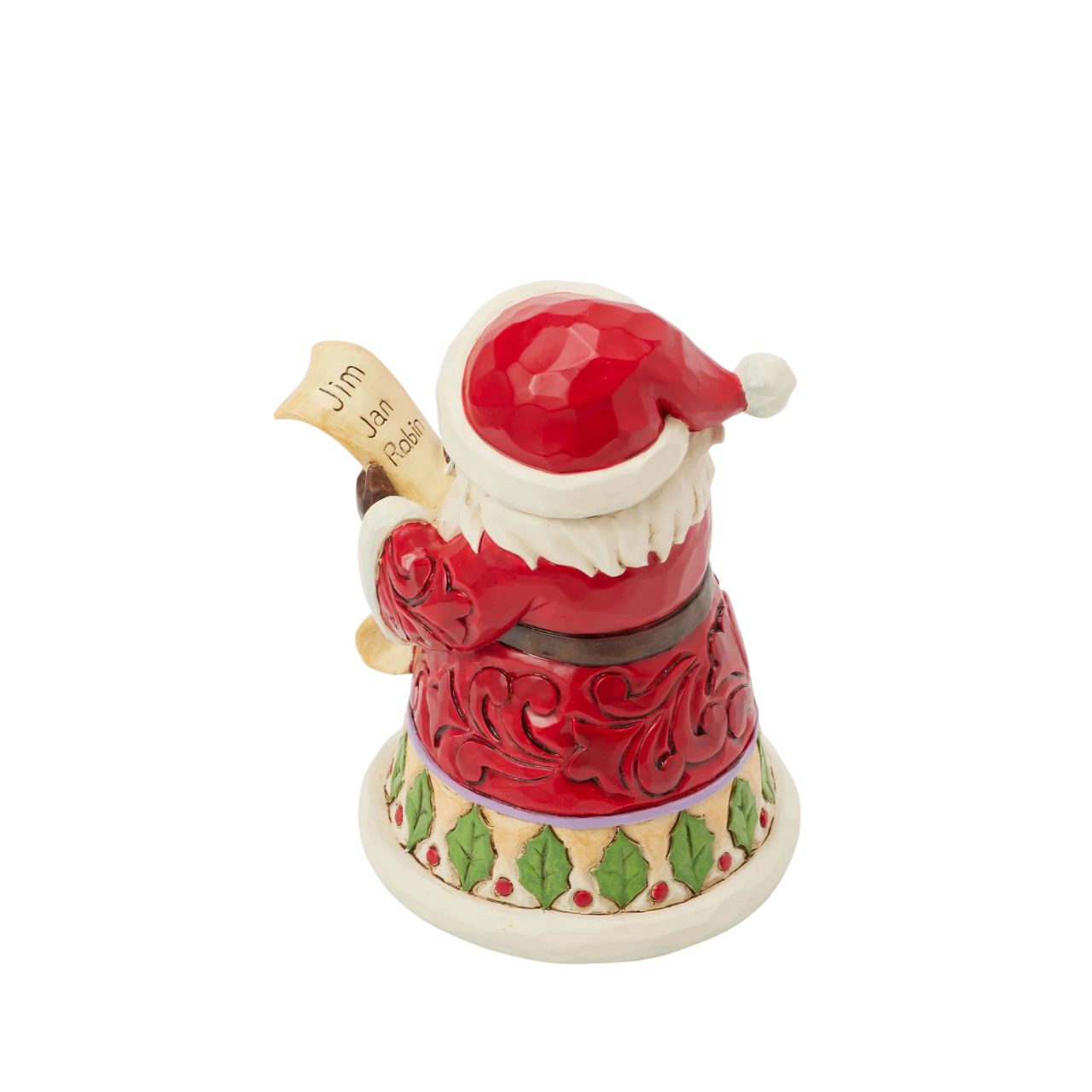 This enchanting Jim Shore miniature Santa wears intricate rosemaling and festive holly as he updates his list, ensuring everyone has a chance to make the nice list. With holiday spirit, he brings anticipation and joy to your holiday celebrations.