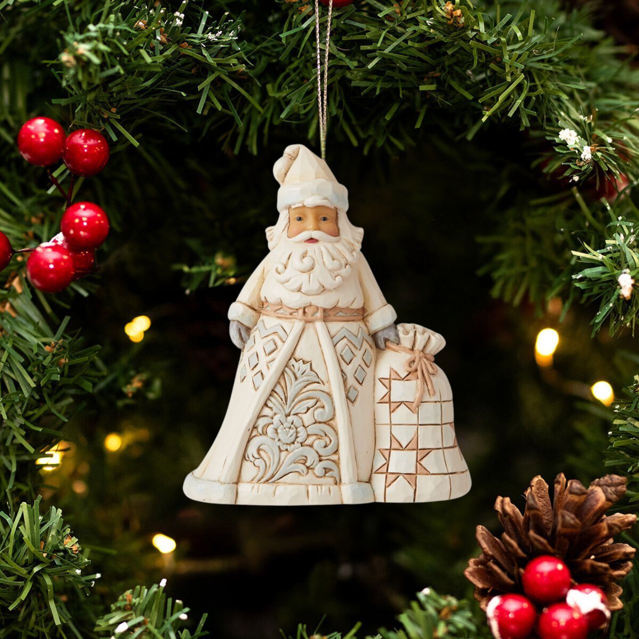 Jim Shore White Woodland Santa Hanging Ornament