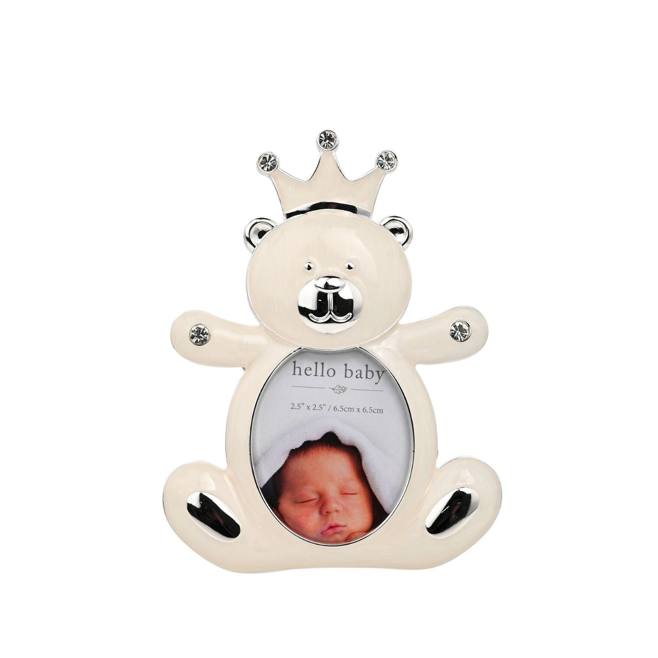 Crafted from high-quality metal, this frame features a mainly white bear design that exudes a sense of purity and innocence, making it a perfect fit for baby's nursery.