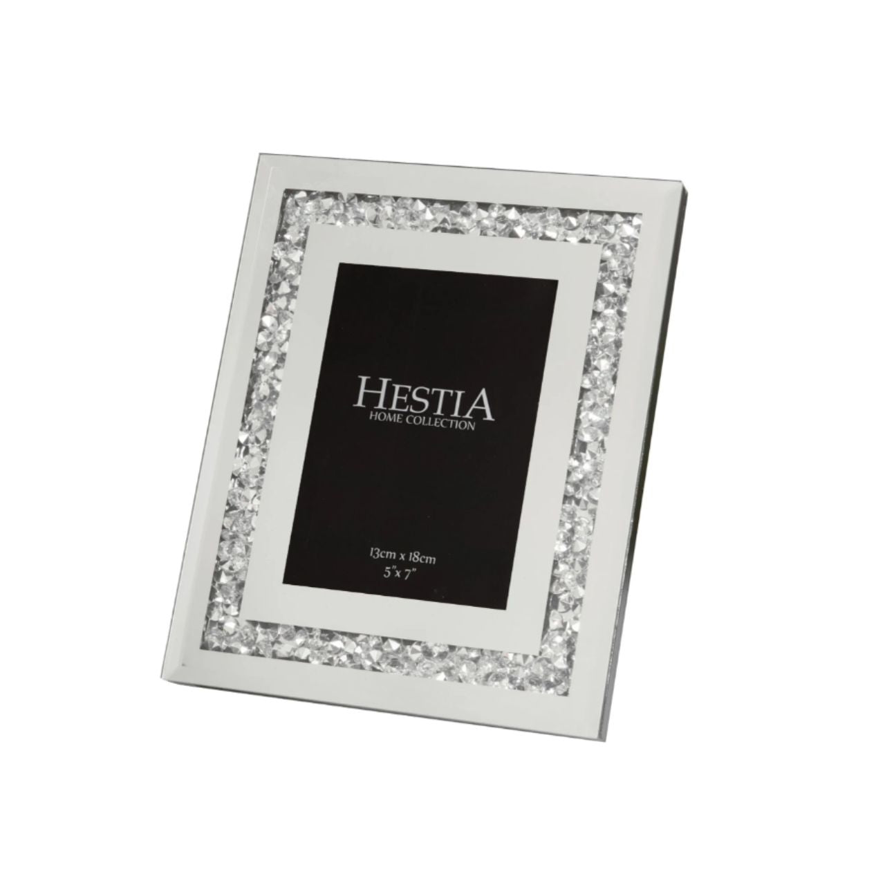 An elegant 5" x 7" aperture photo frame with mirrored glass and crystal edge detail. This beautiful frame is the perfect way to compliment a treasured photograph with glamorous and eye-catching style.