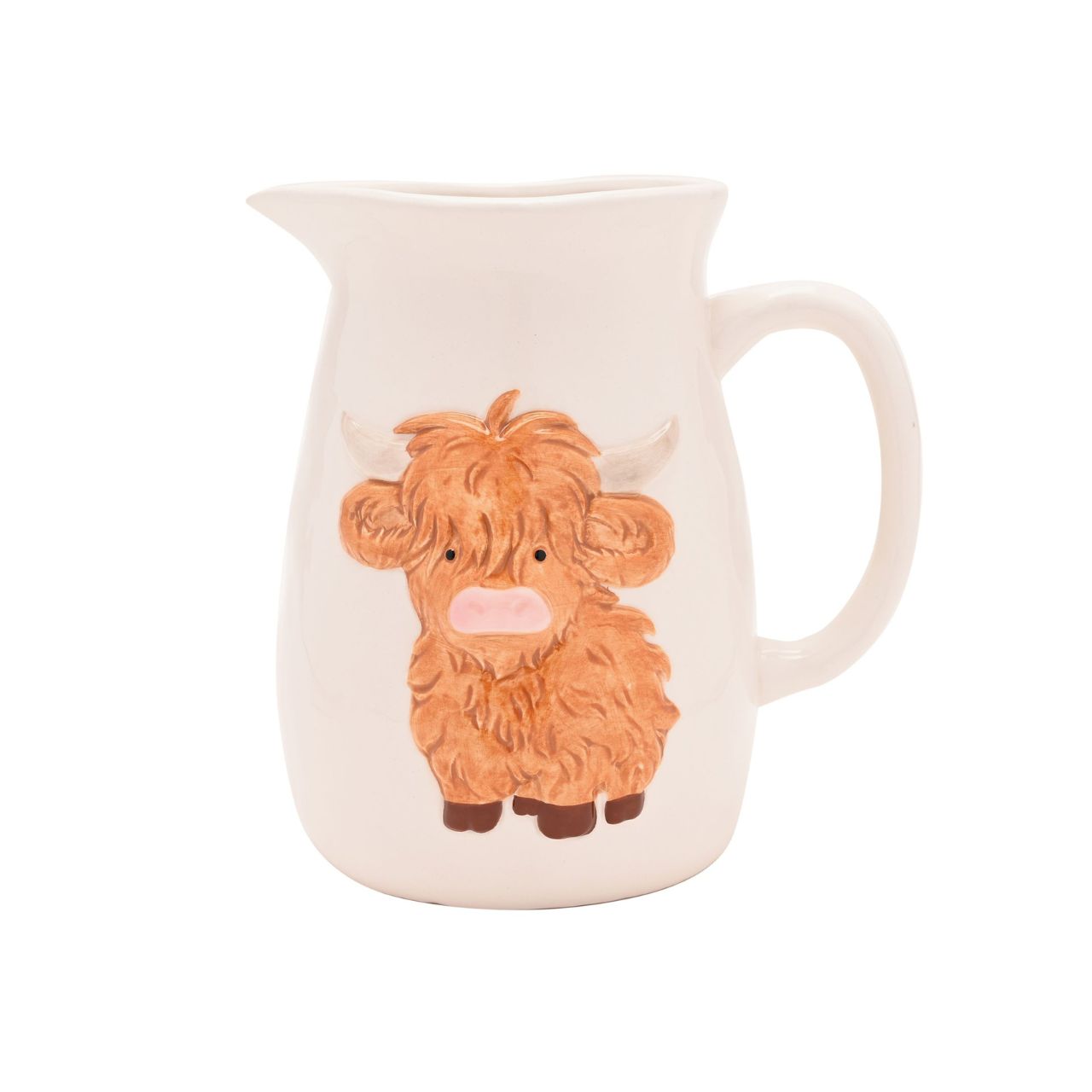 This ceramic jug features a sweet illustration of a highland cow set against a soft, neutral background - bringing a smile to every pour. Ideal for serving milk, cream, or even displaying fresh flowers.